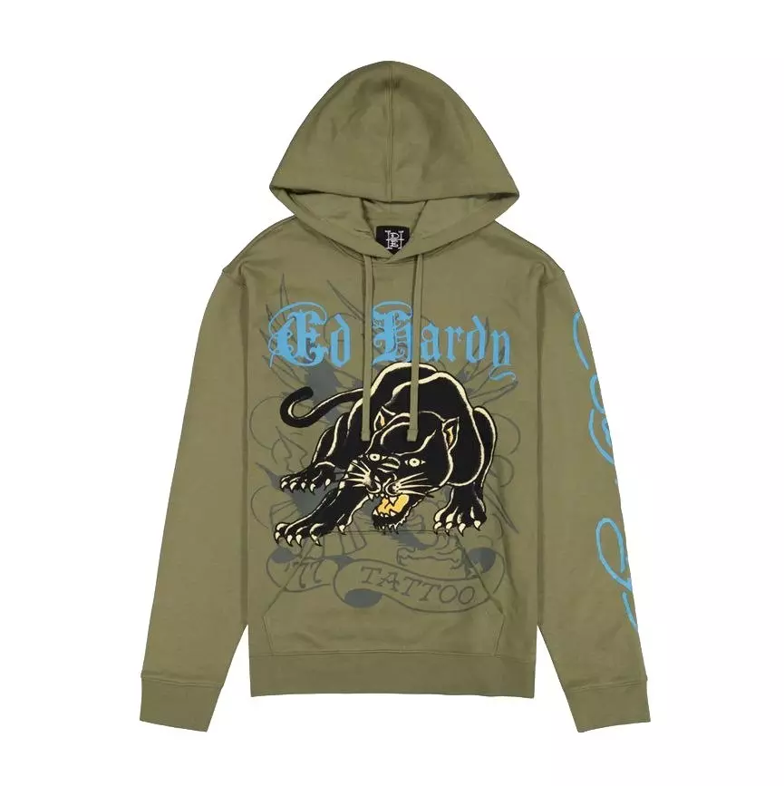 Ed Hardy Crouching Panther Hoodie - Light Olive | Hibbett